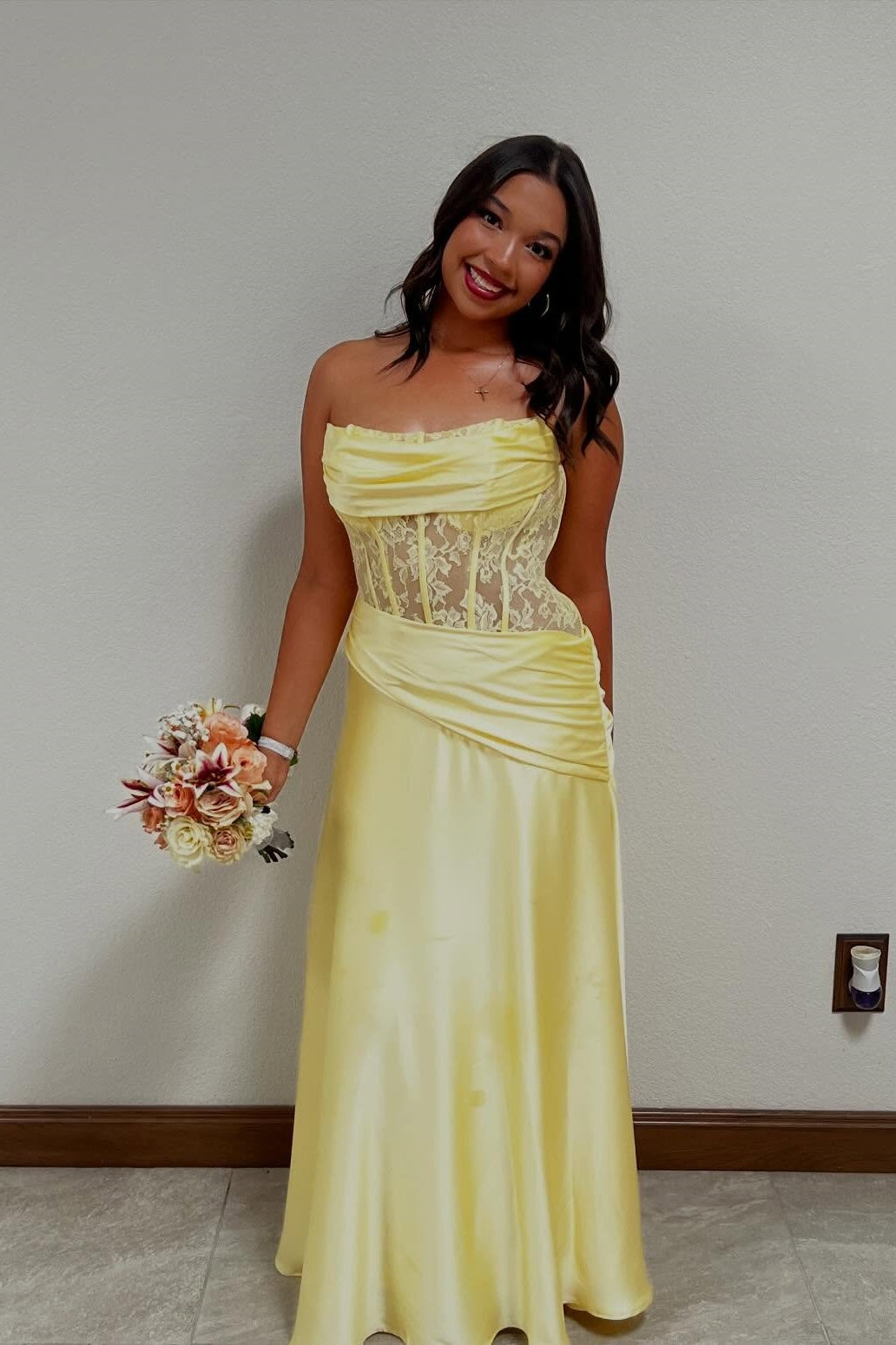 Yellow A-Line Strapless Dress