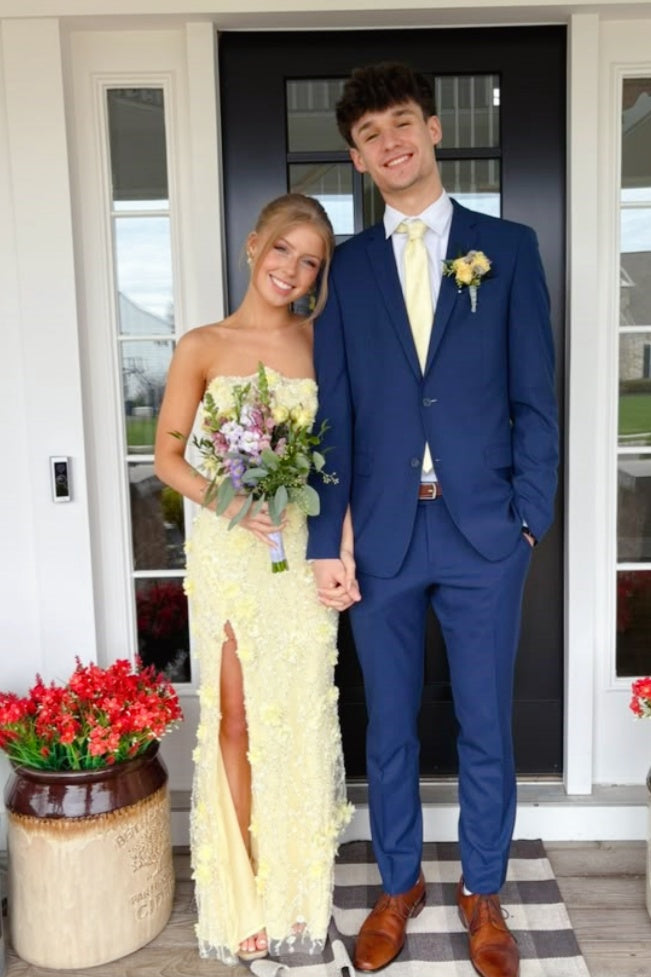 Yellow 3D Floral Strapless Fitted Dress – Dressesforparty
