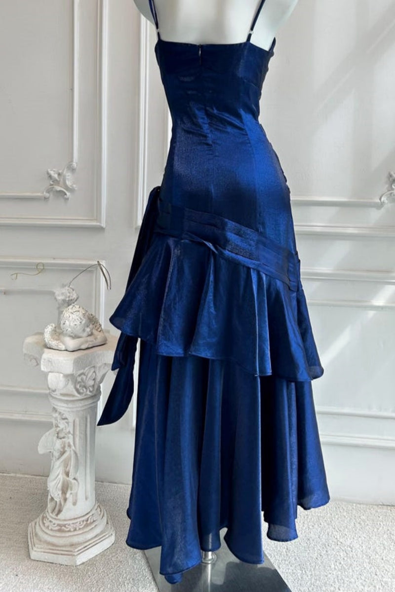 Navy Blue Satin A-line Floor-Length Dress Dressesforparty Navy Blue Satin A-line Floor-Length Dress Dressesforparty