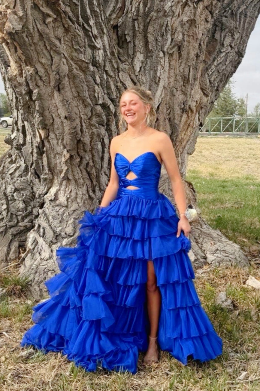 royal blue chiffon dress Satin Strapless A-Line Gown – Dressesforparty Ann Taylor Women's Blue autumn winter Color:Light Khaki evening party or any