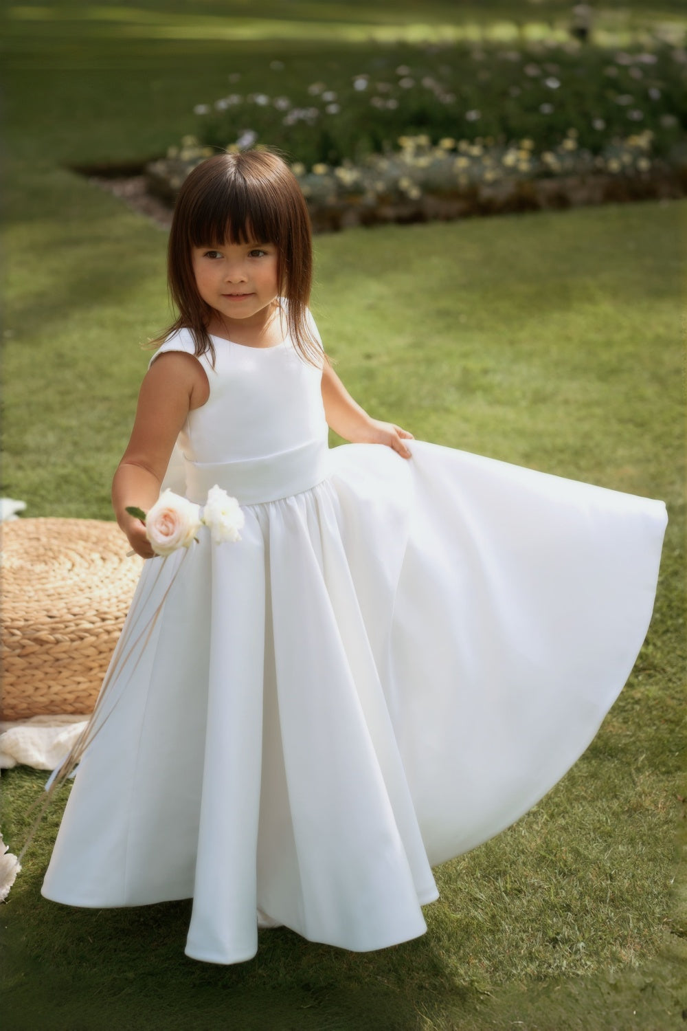 White Satin A-Line Full-Length Dress