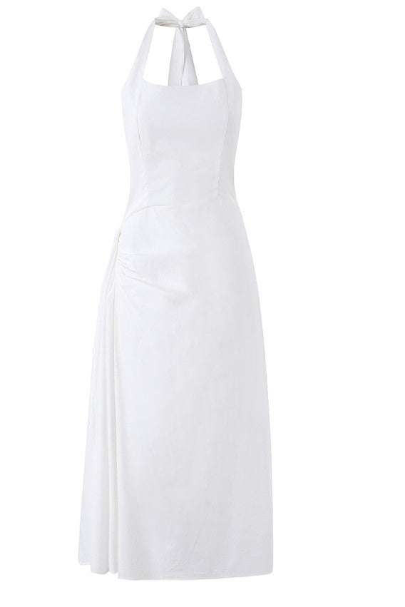 White Halter A-Line Maxi Dress