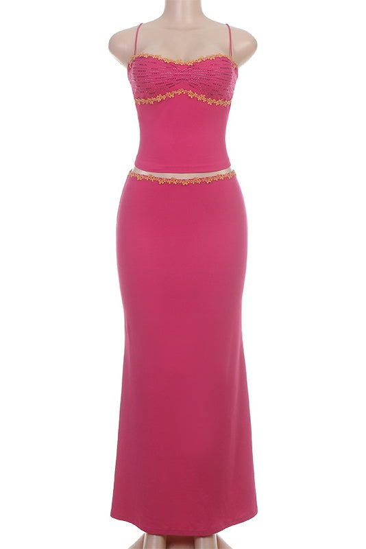 Rose Pink Two-Piece Maxi Dress Set