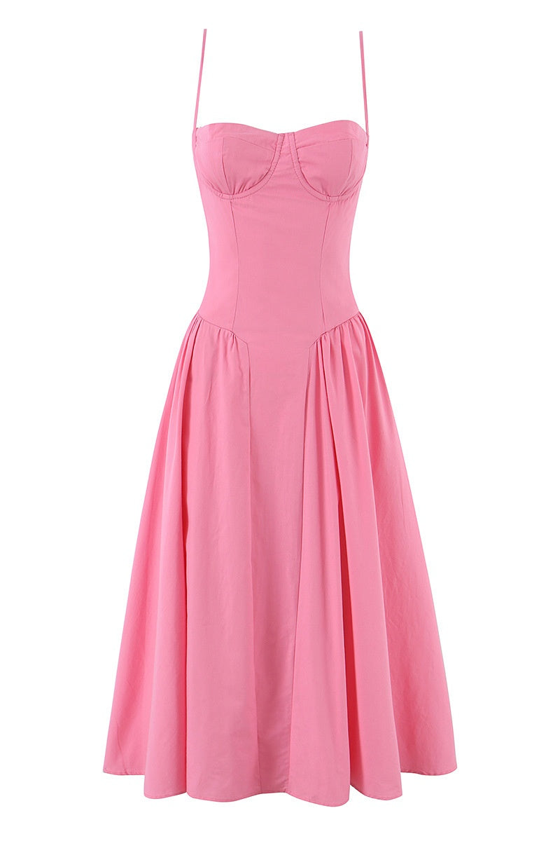 Hot Pink Spaghetti Strap A-Line Long Dress