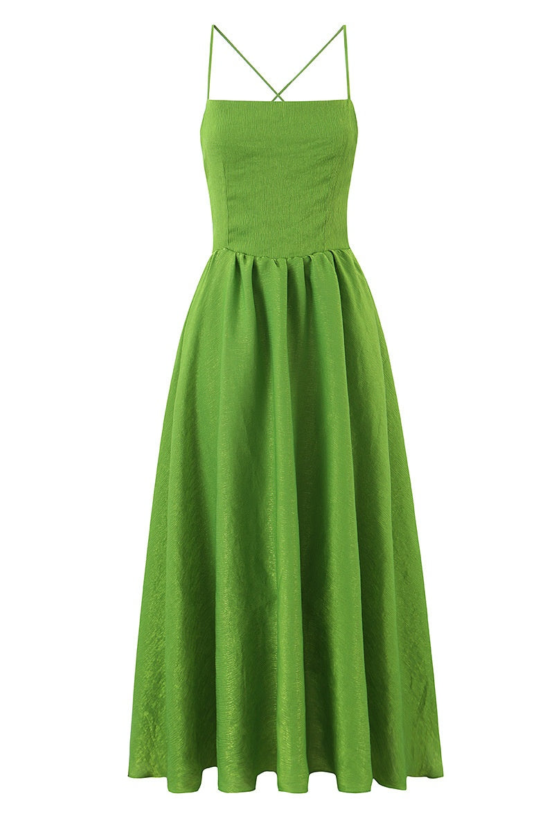 Green Spaghetti Strap A-Line Long Dress