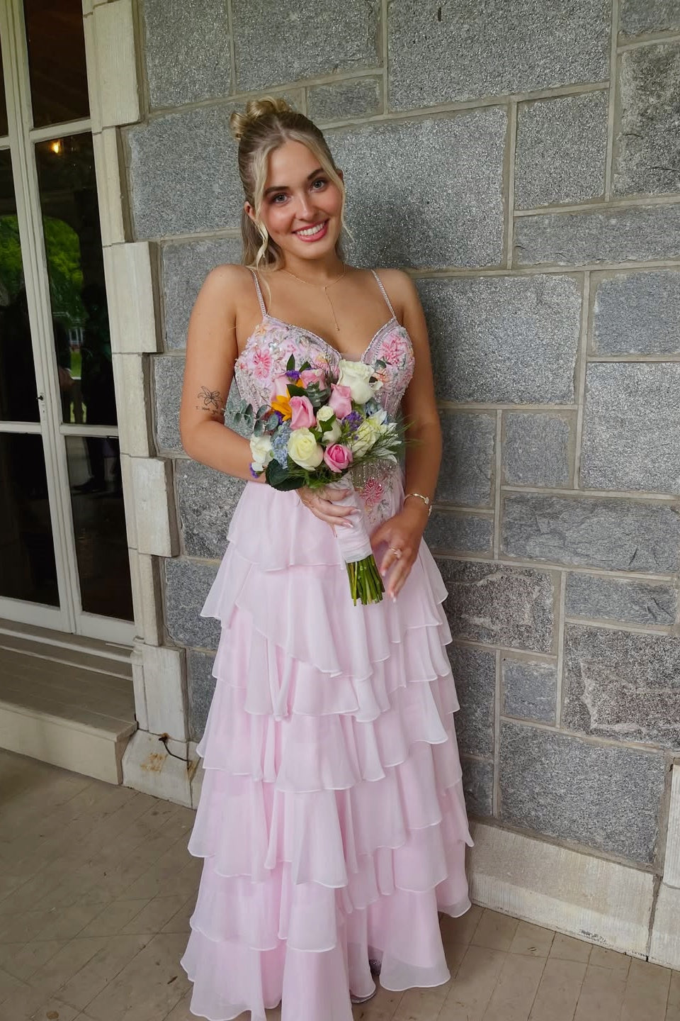 Pink A-Line Floral Chiffon Maxi Dress Dressesforparty Pink A-Line Floral Chiffon Maxi Dress Dressesforparty