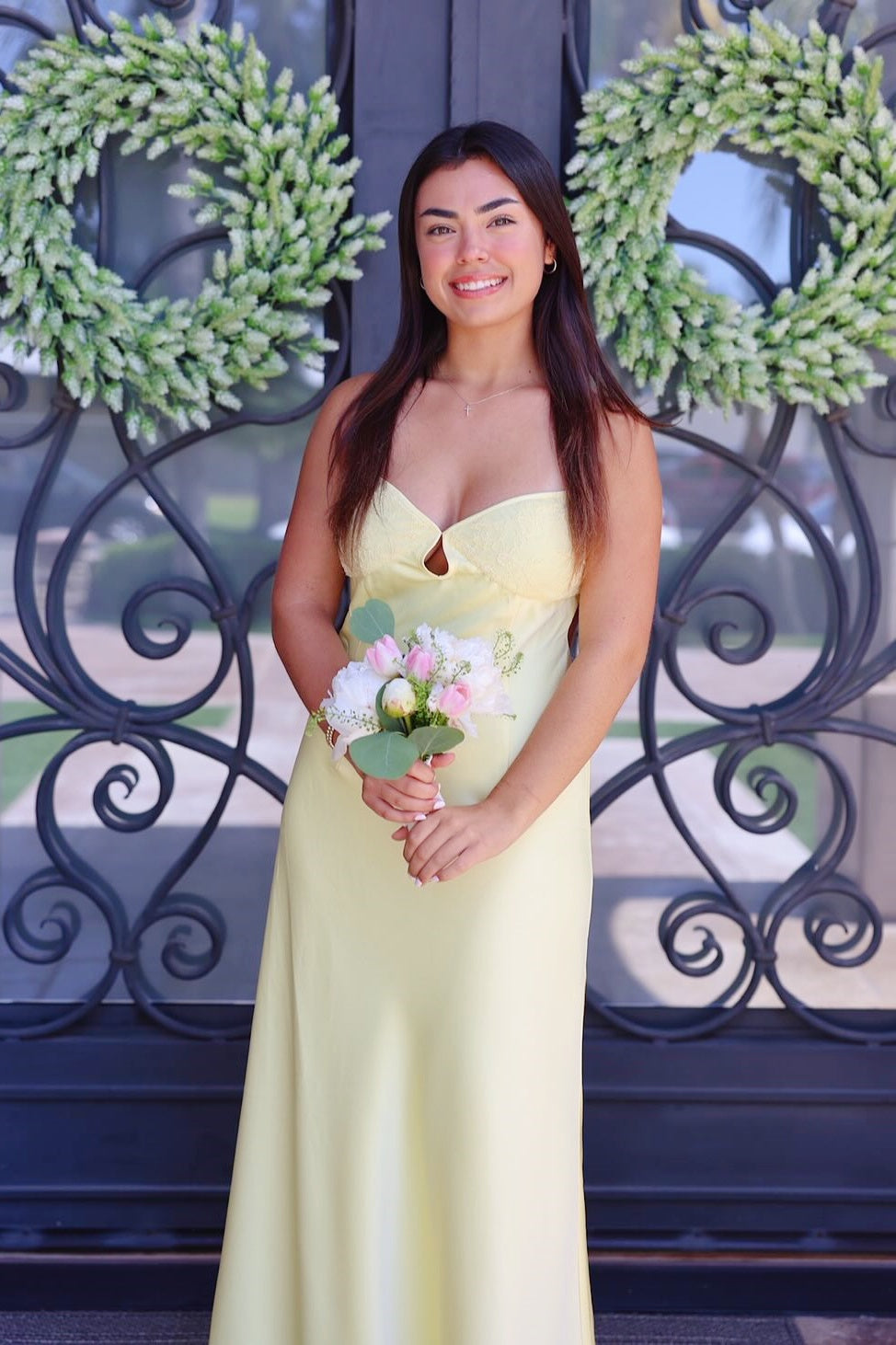 Yellow Keyhole  A-Line Floor-Length Dress