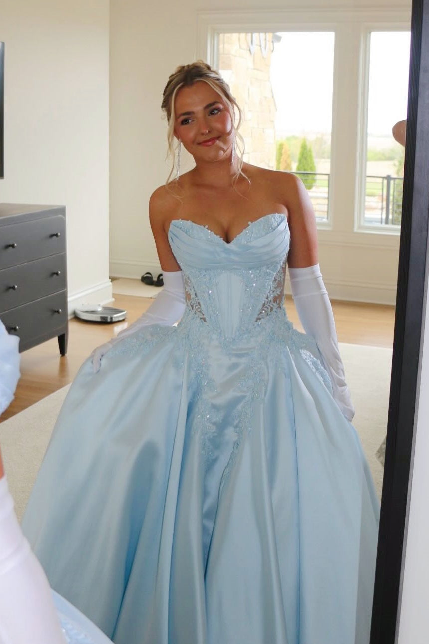 floor length light blue dress Light Blue Satin A-Line Floor-Length Dress – Dressesforparty