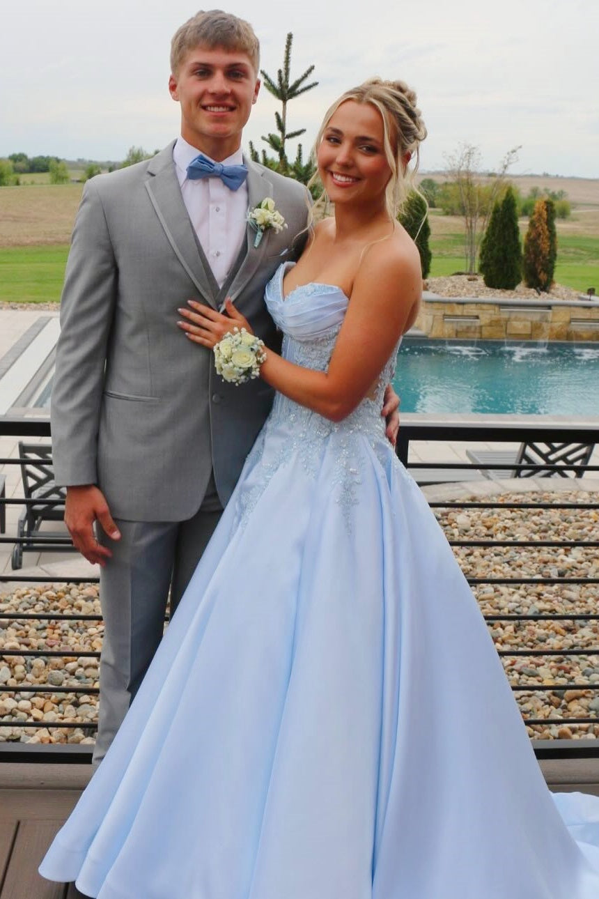 Light Blue Satin A-Line Floor-Length Dress Dressesforparty Light Blue Satin A-Line Floor-Length Dress Dressesforparty