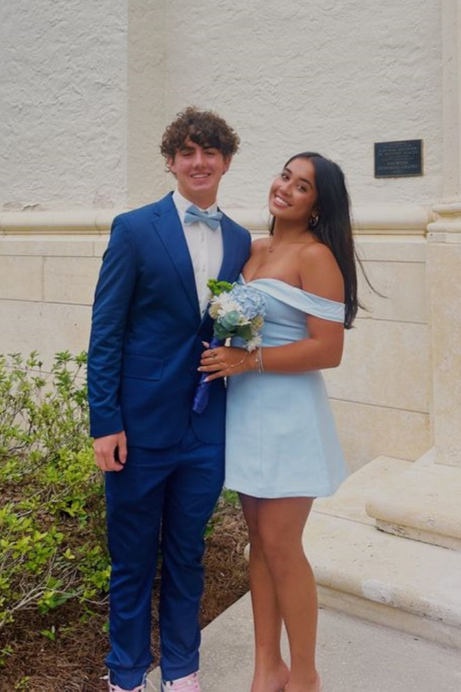 Light Blue Off-Shoulder A-Line Mini Dress