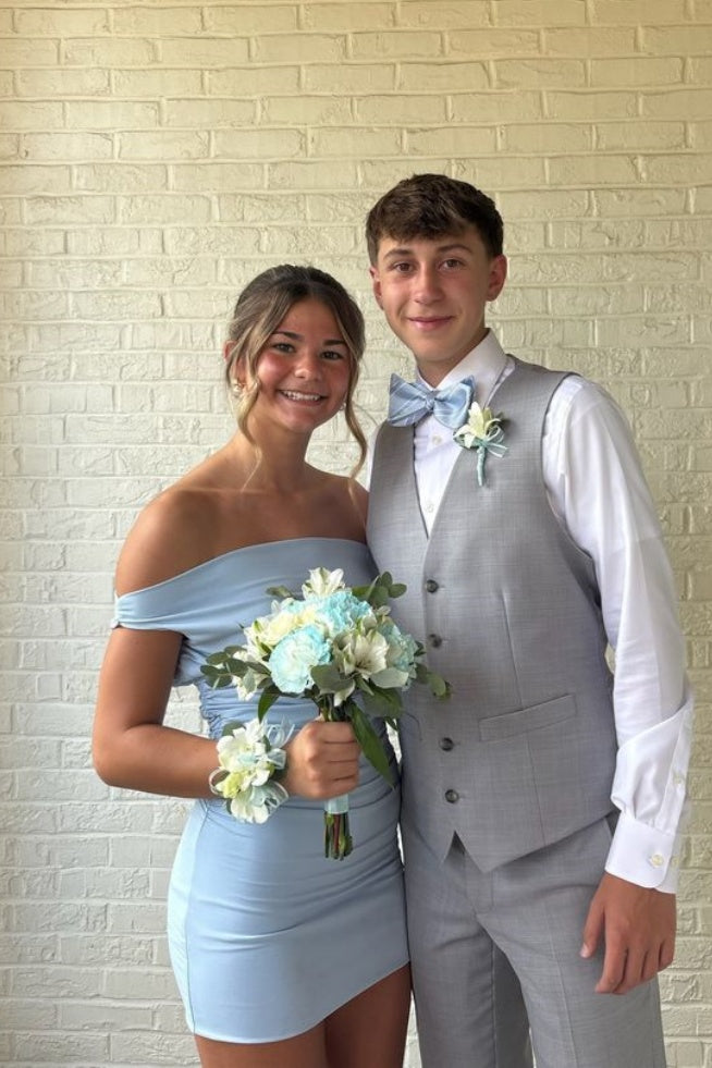 Light Blue Ruched Bodycon Mini Dress