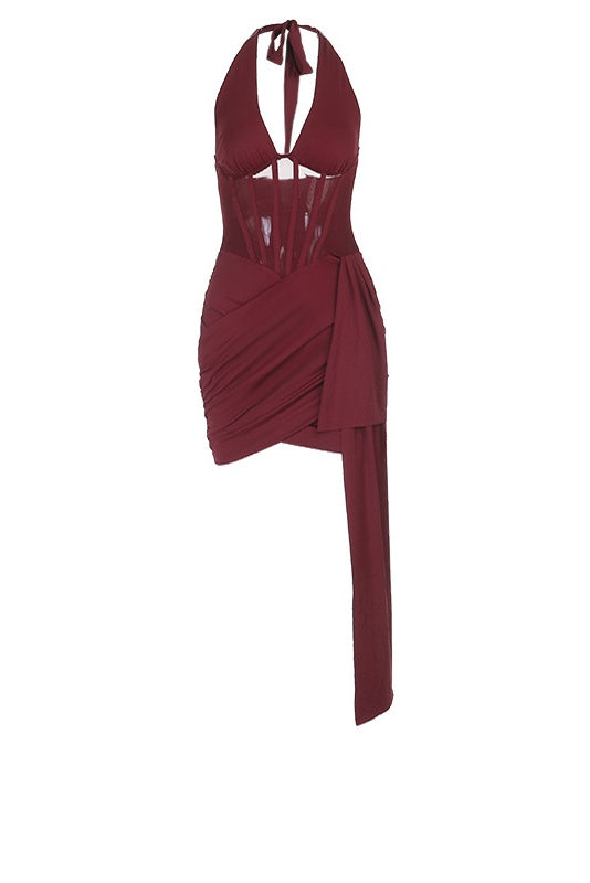 Burgundy Halter Bodycon Mini Dress