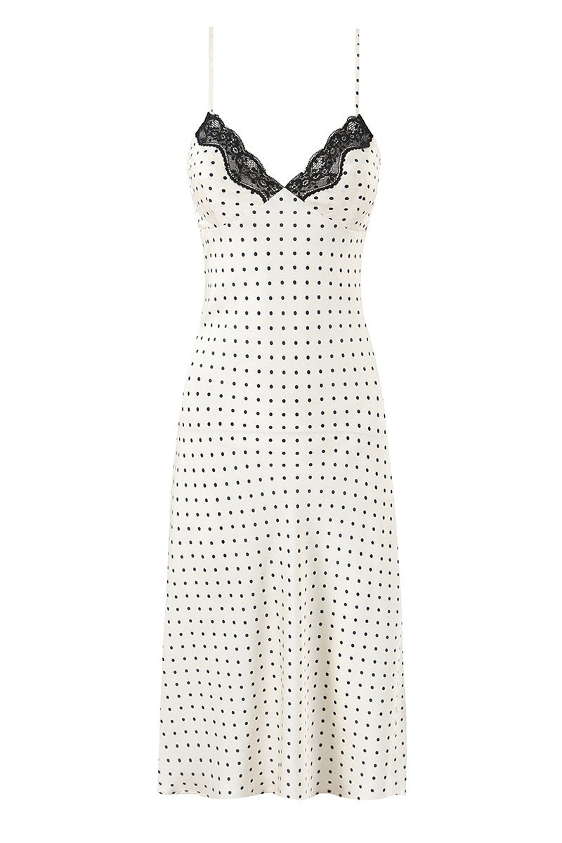 White Polka Dot A-line Maxi Dress