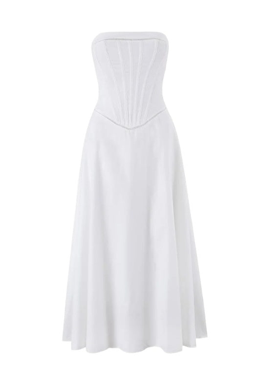White Strapless A-Line Maxi Dress