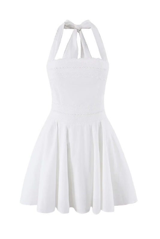 White Halter A-Line Mini Dress