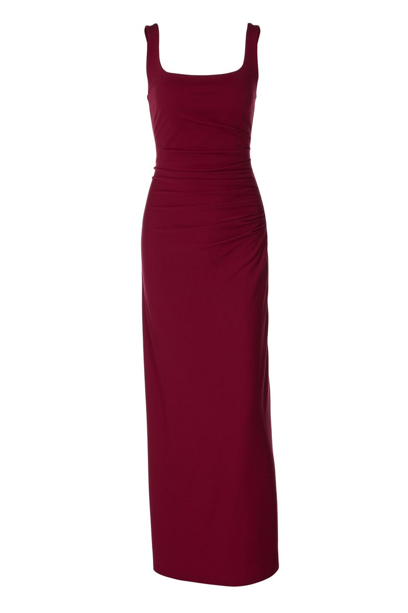 Burgundy Square Neck Fitted Maxi Dress