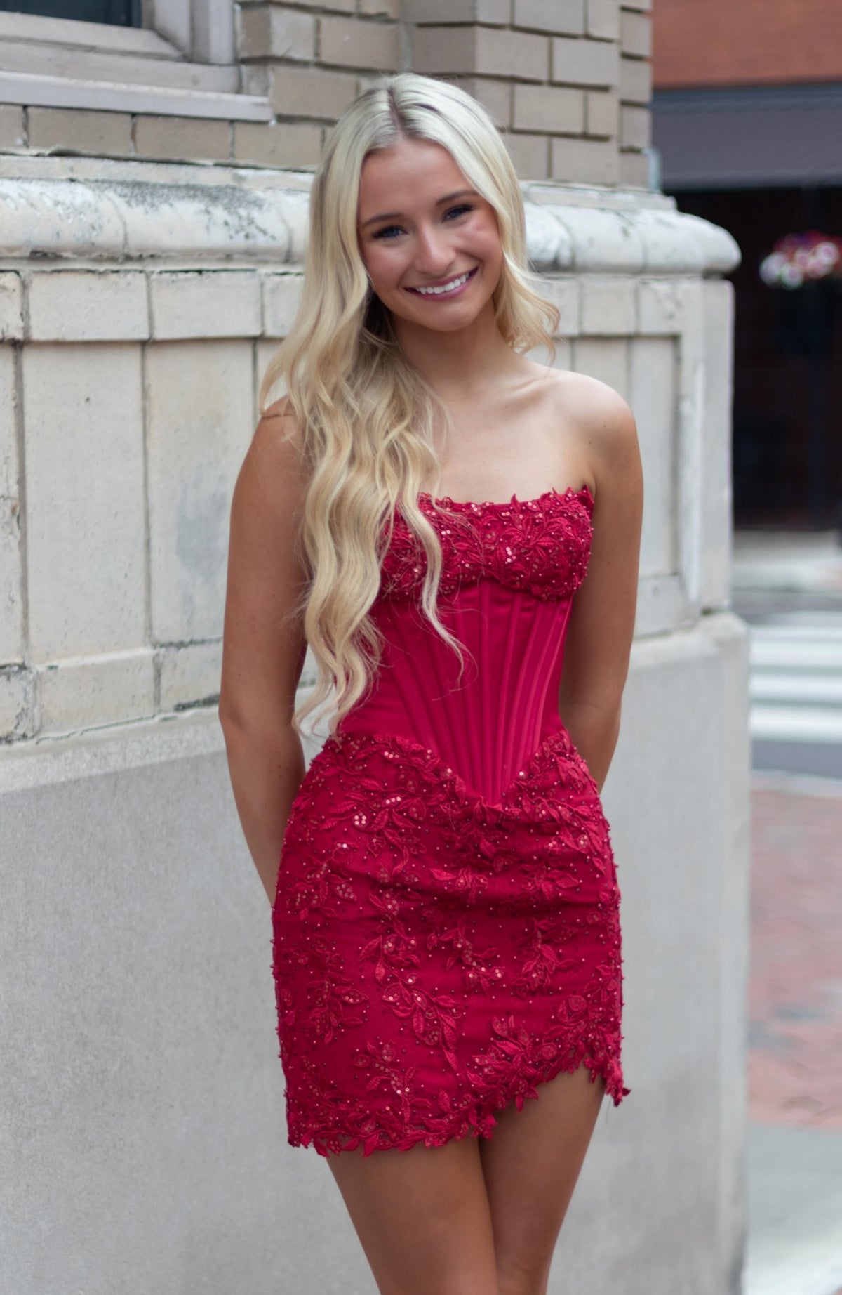 Red Strapless Lace Mini Homecoming Dress – Dressesforparty