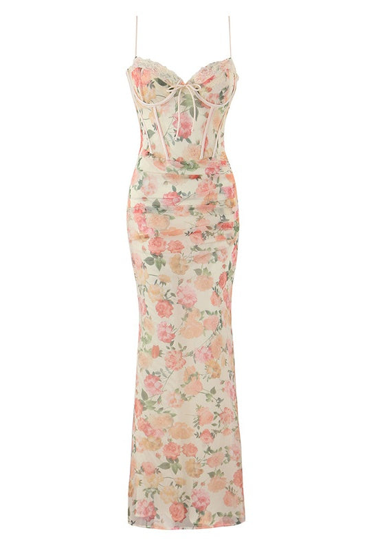 Floral Tulle Mermaid Maxi Dress