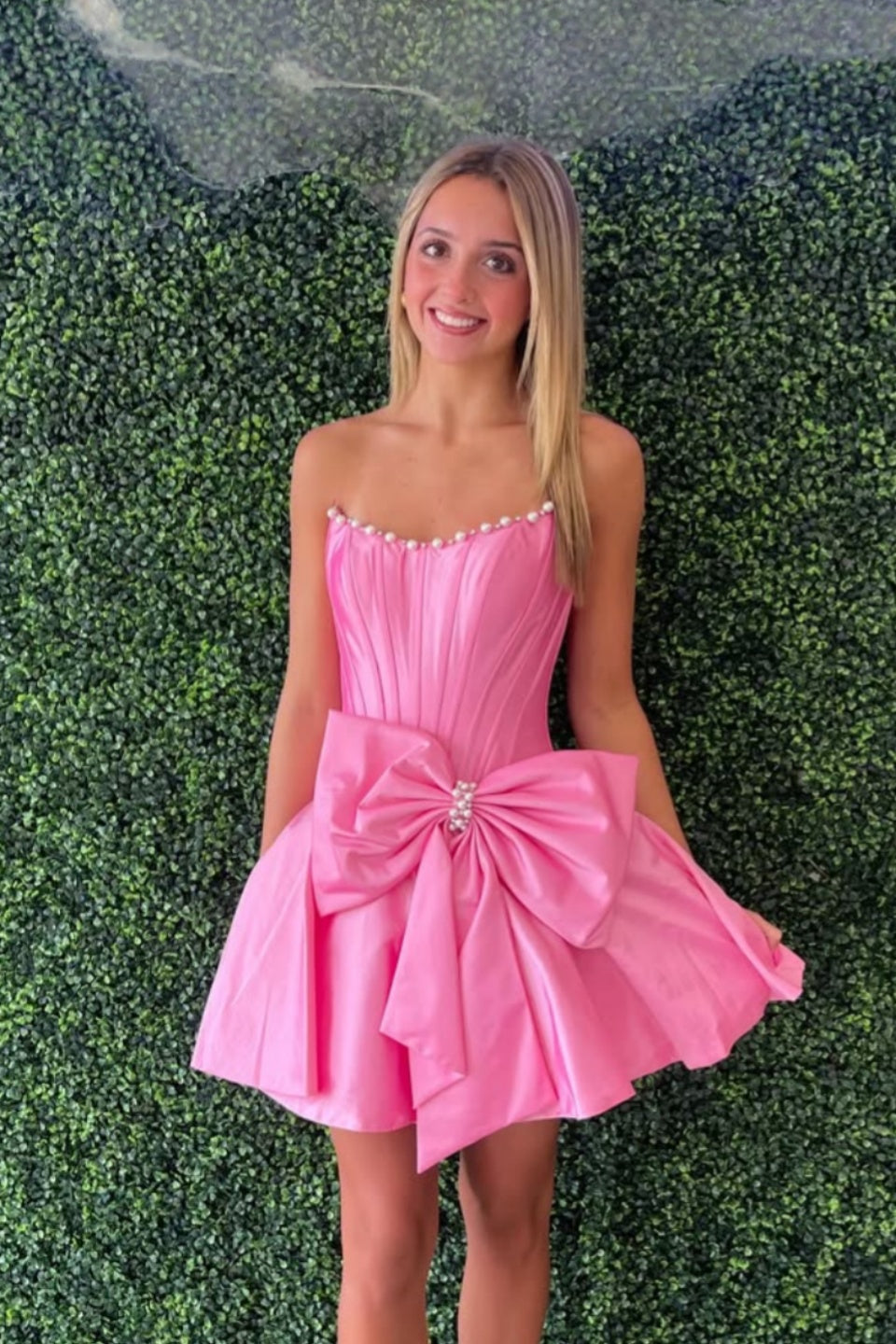 Hot Pink Satin Bow Corset Mini Dress – Dressesforparty