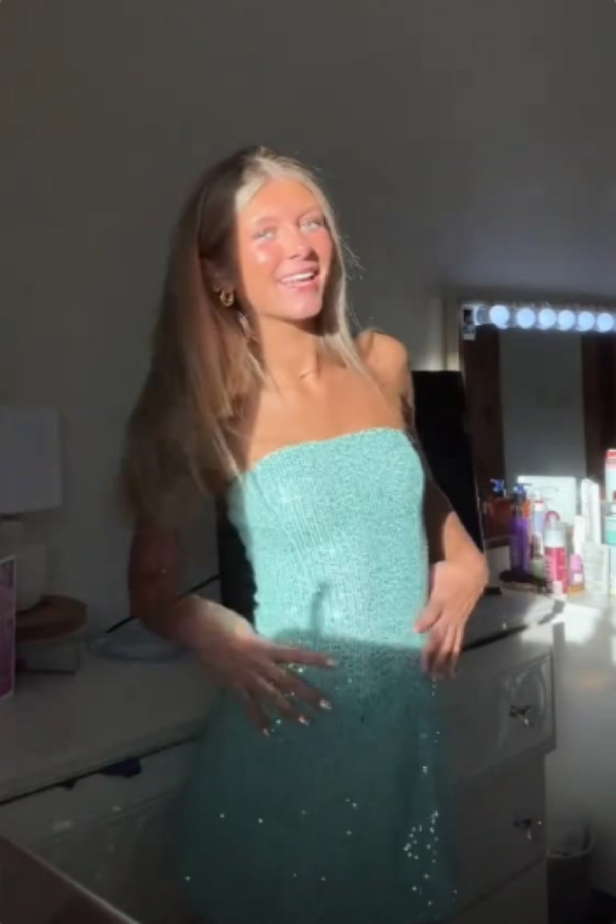 Mint Green Sequin Strapless Mini Dress