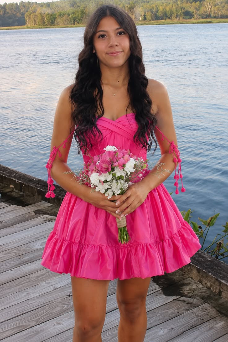 Hot Pink Satin A-Line Homecoming Dress