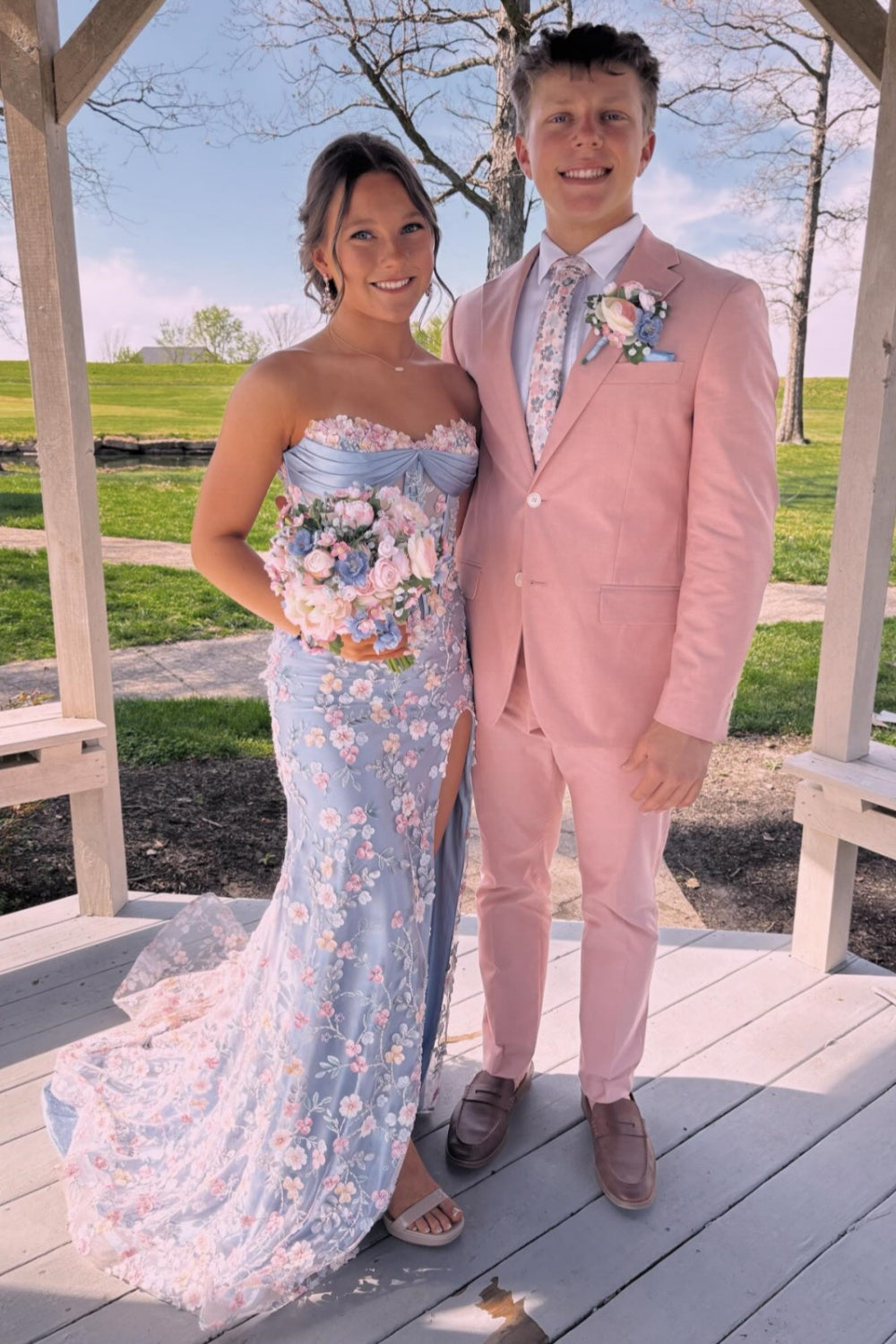 Lavender Tulle Floral Slit Prom Dress