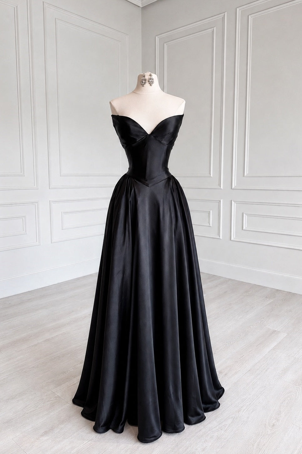 Black Satin A-Line Corset Gown – Dressesforparty