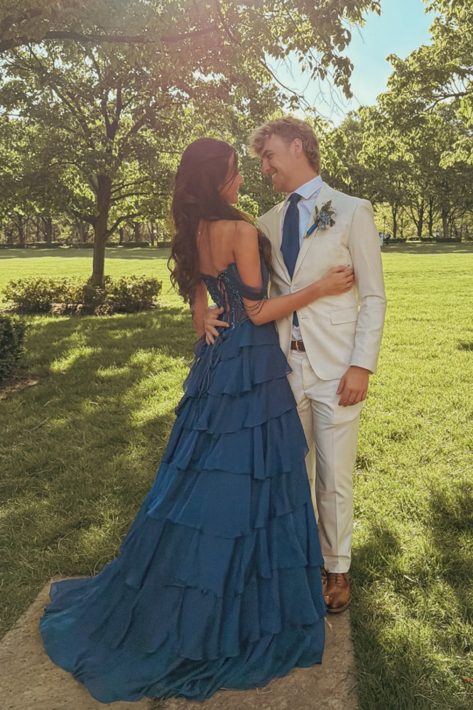 Royal Blue Chiffon Ruffle A-Line Dress