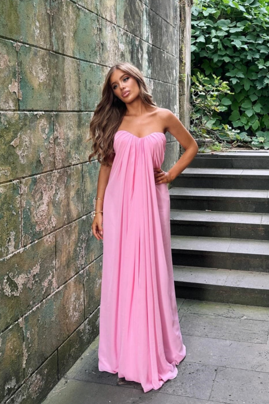 Hot Pink Chiffon A-Line Sweetheart Floor-Length Dress