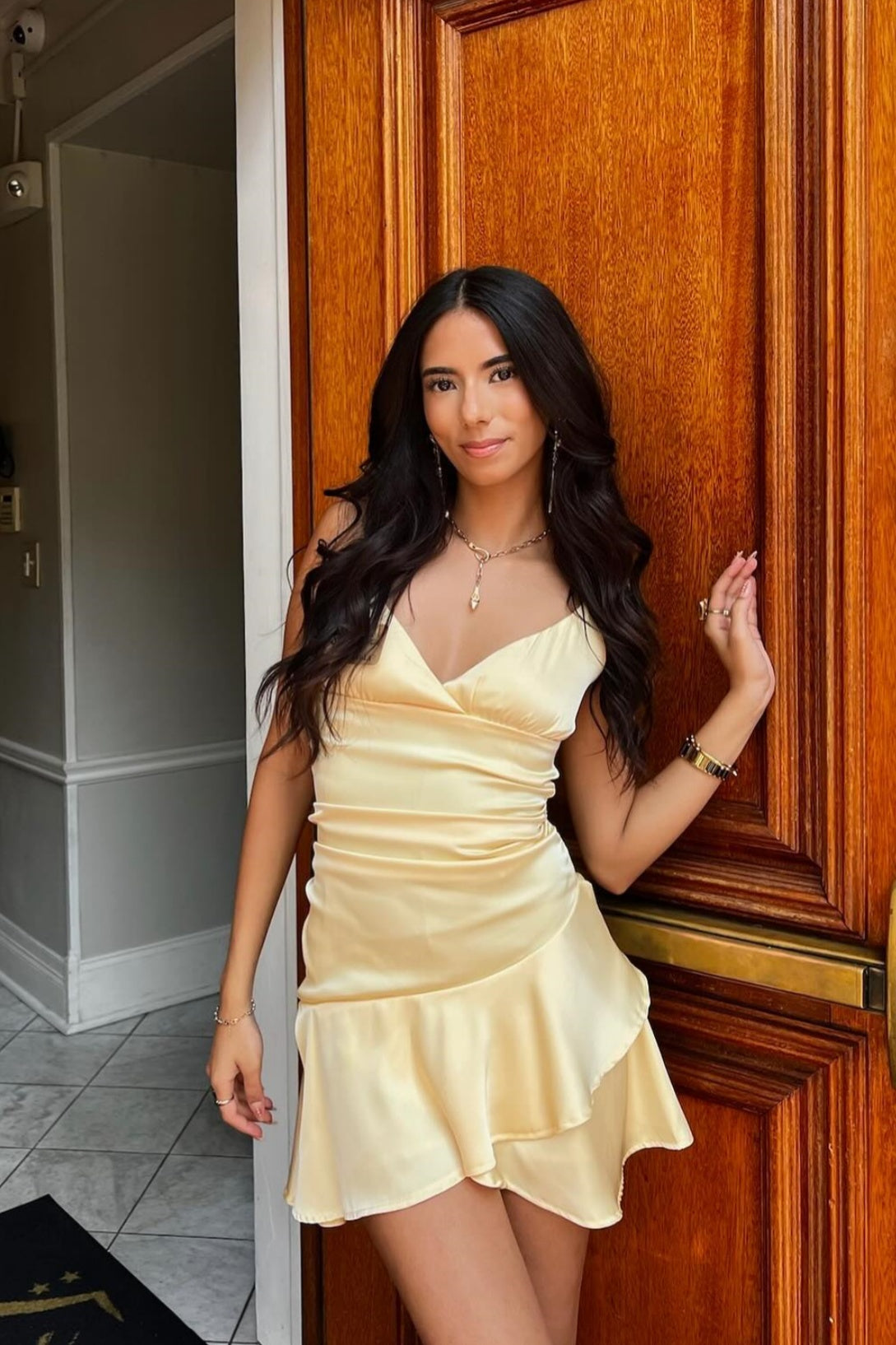 dark yellow mini dress Be Mine Satin Mini Dress