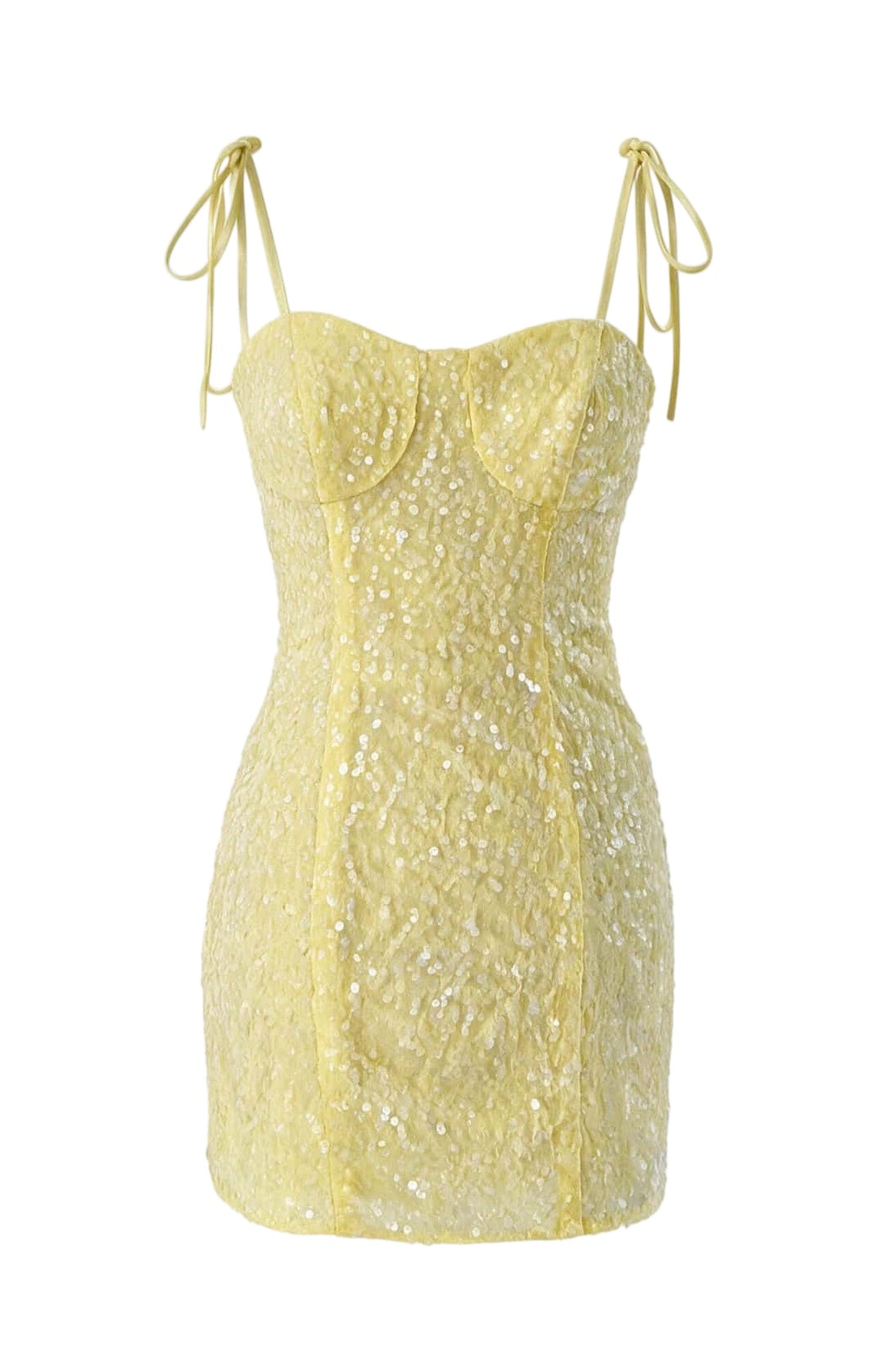 Yellow Sequin Straps Fitted Mini Dress