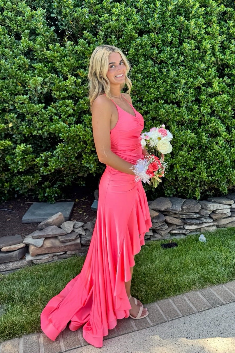 Hot Pink Satin A-Line Prom Dress