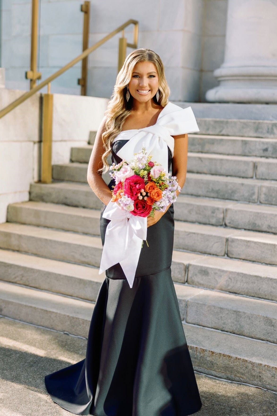 Strapless Black Bow Mermaid Formal Dress