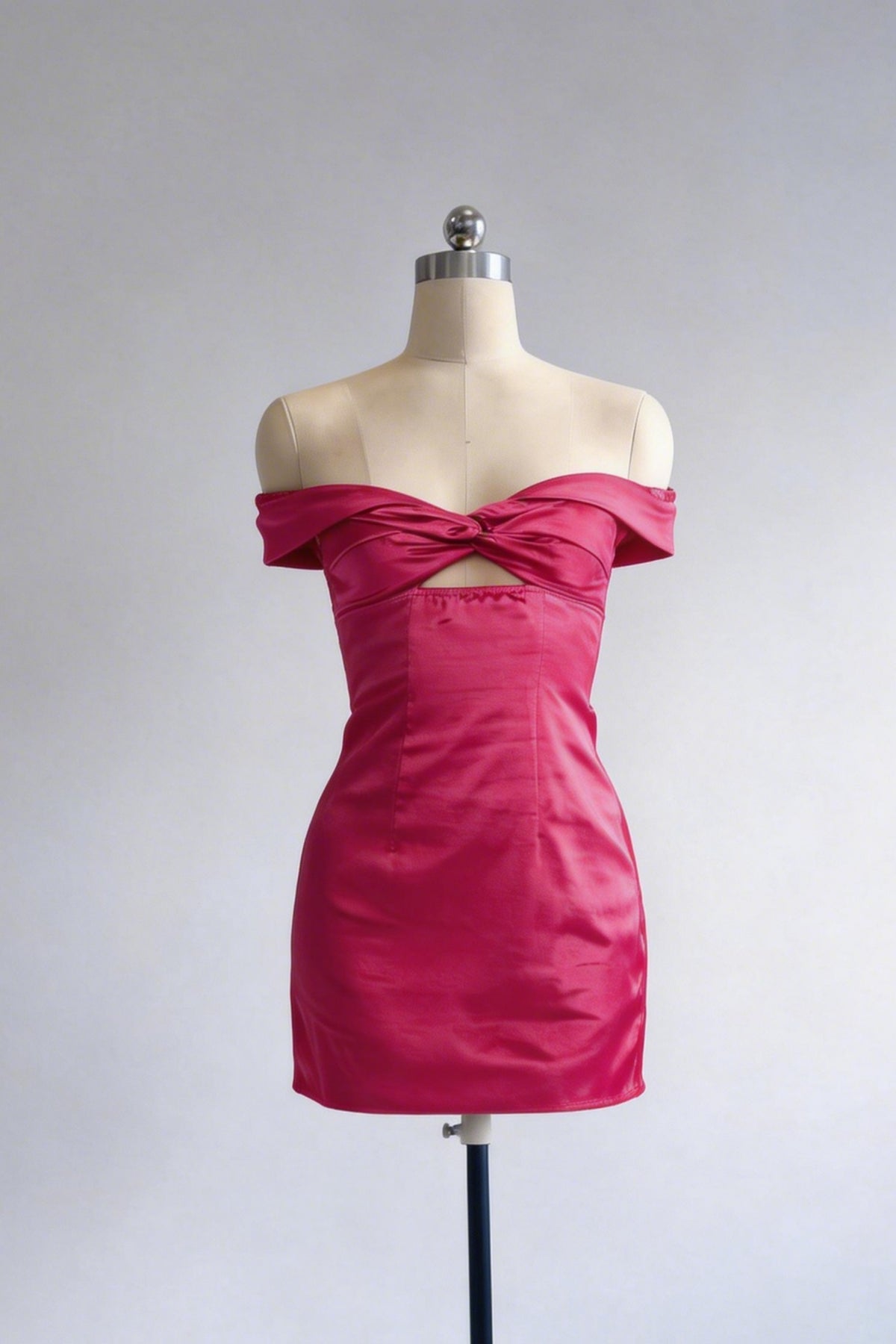 Fuchsia Satin Off-the-Shoulder A-Line Mini Dress