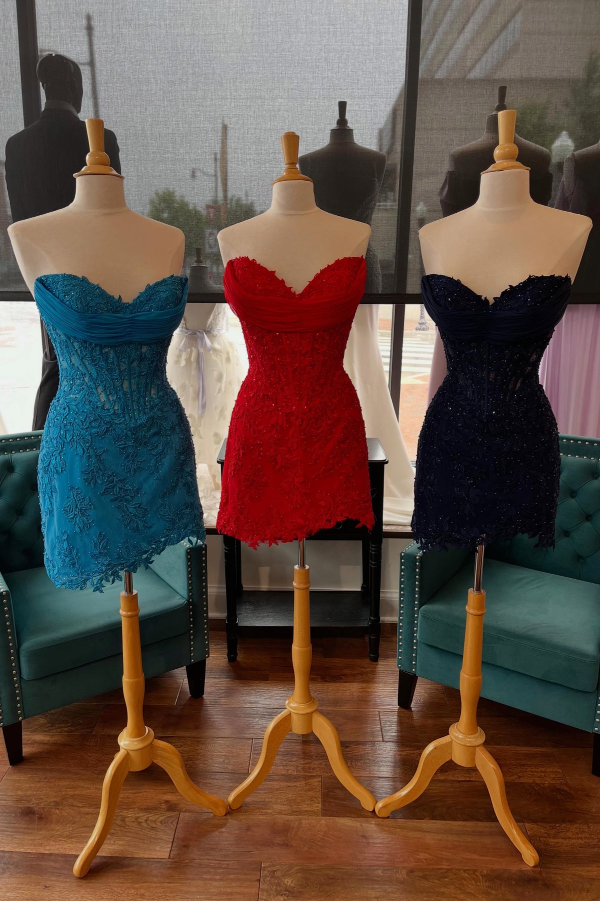 Blue Embroidered Corset Mini Dress