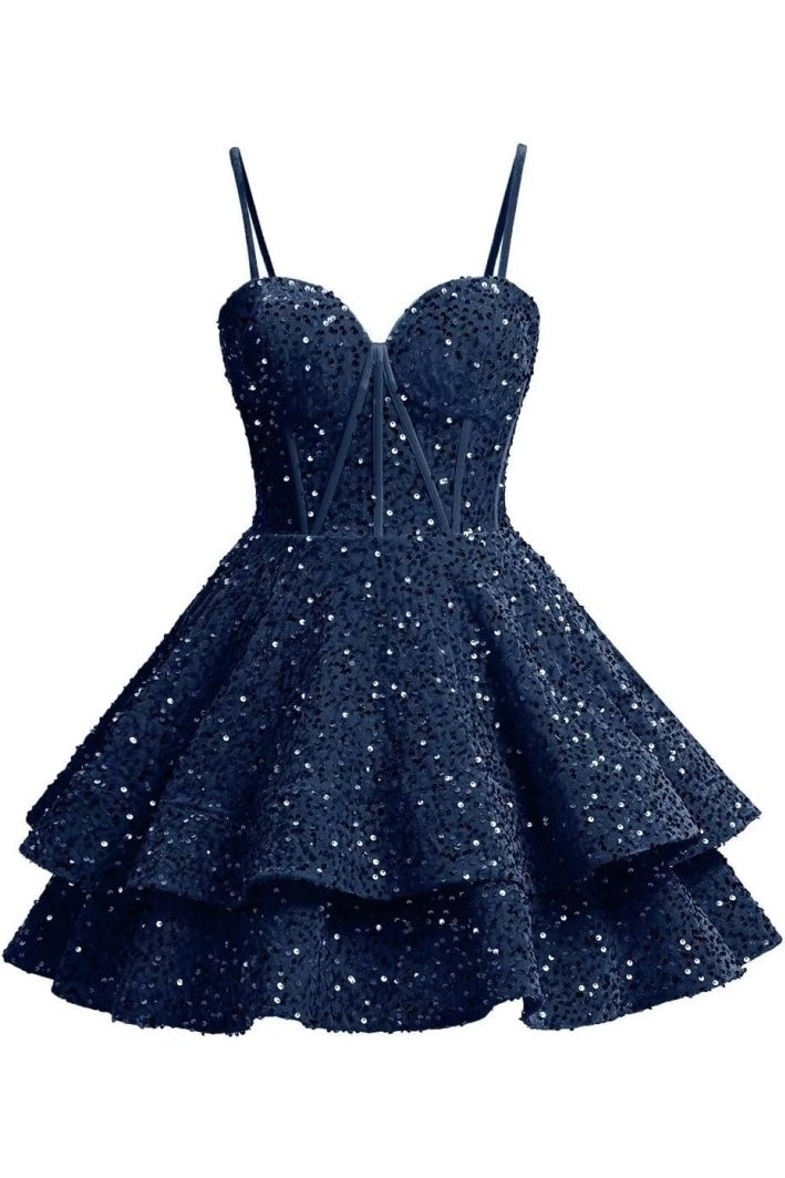 dark blue sparkly mini dress Faye Sequin Bodycon Mini Dress Shop American Threads Women's Trendy Online Boutique Cobalt Blue / L