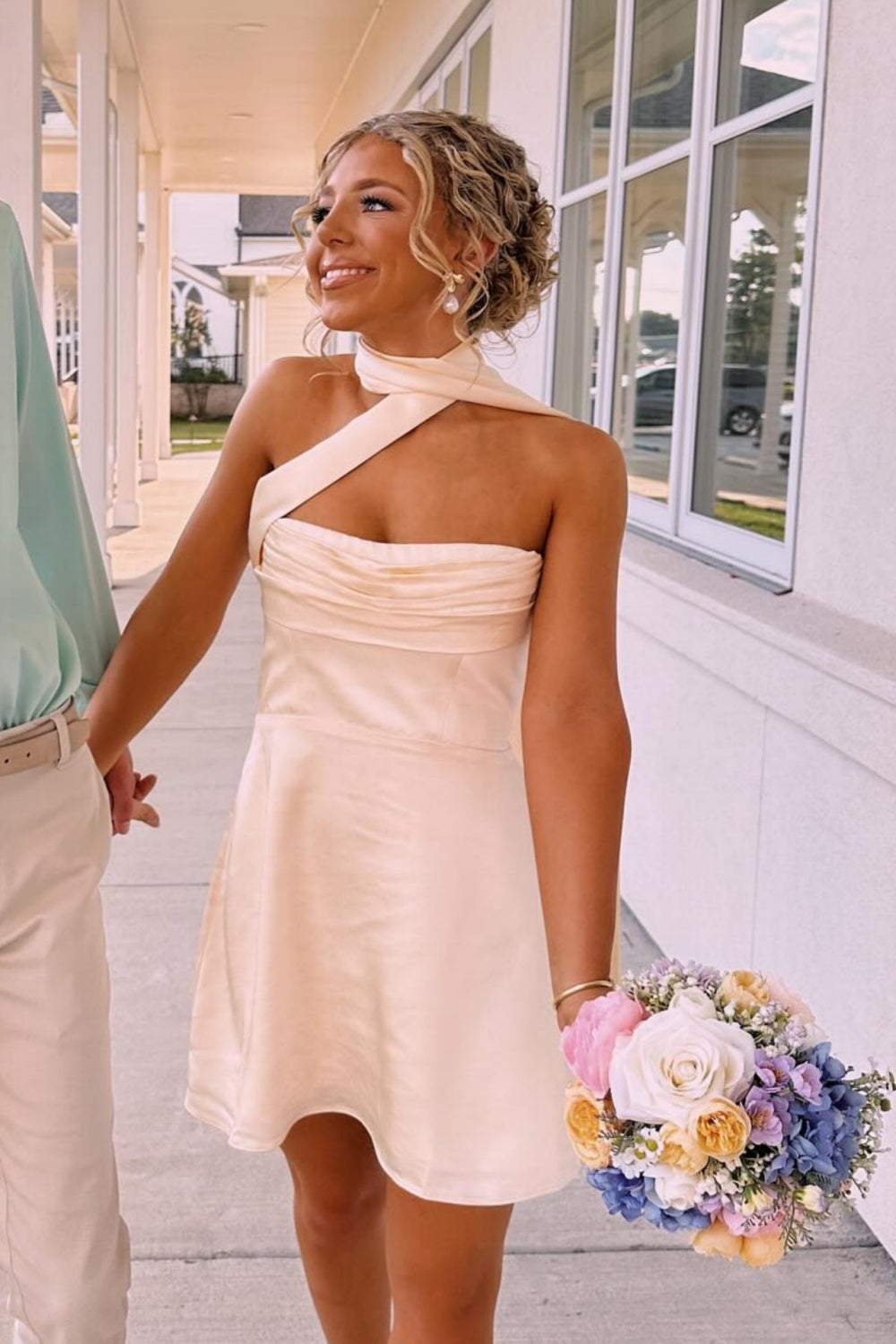 Ivory Strapless Scarf Mini Dress – Dressesforparty