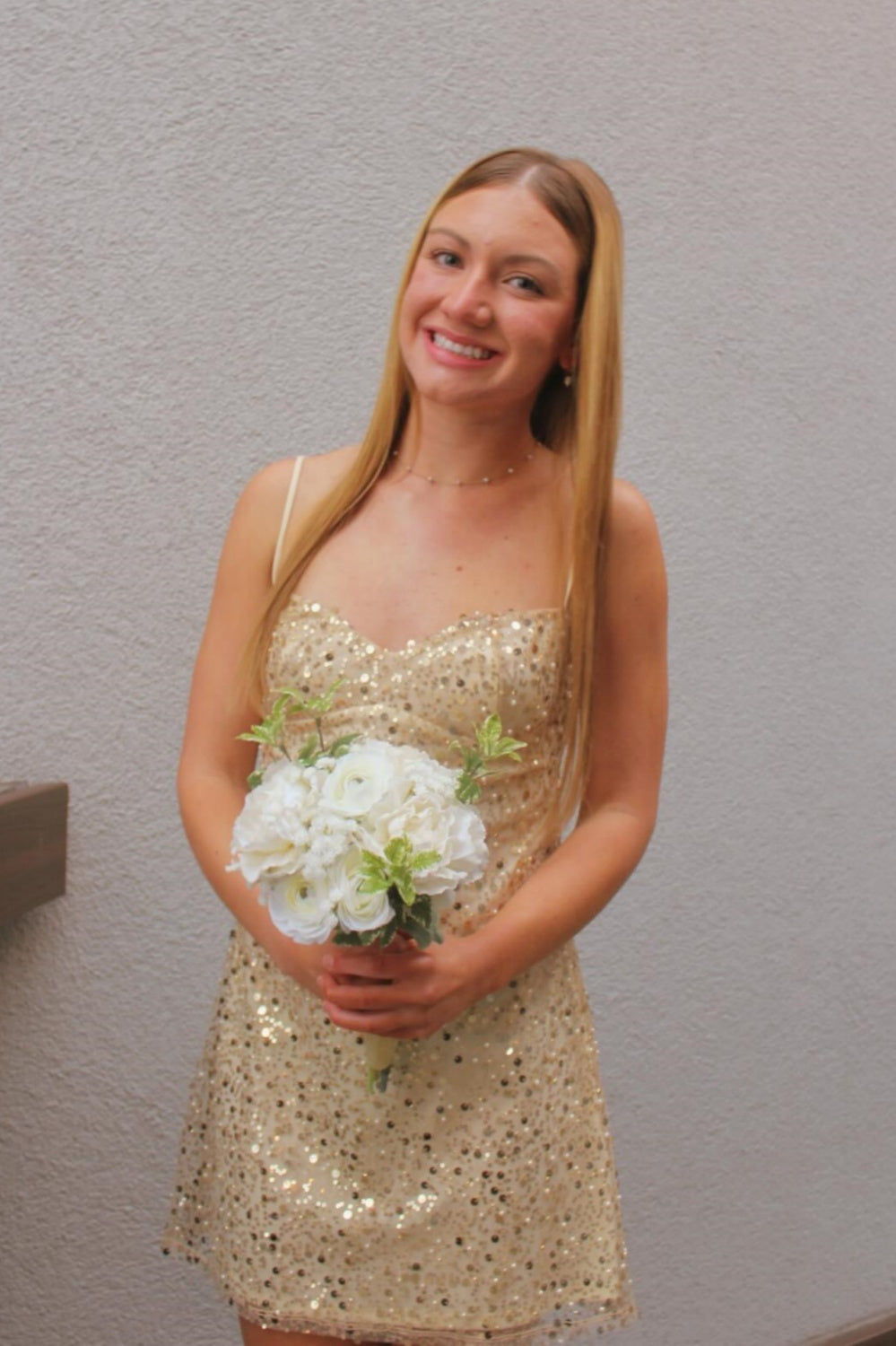 Gold Sequin Tulle Straps Mini Dress