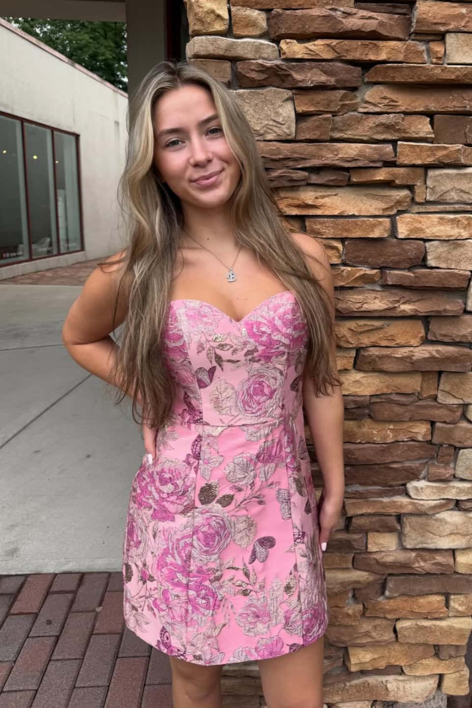 Fuchsia Floral Jacquard Mini Dress