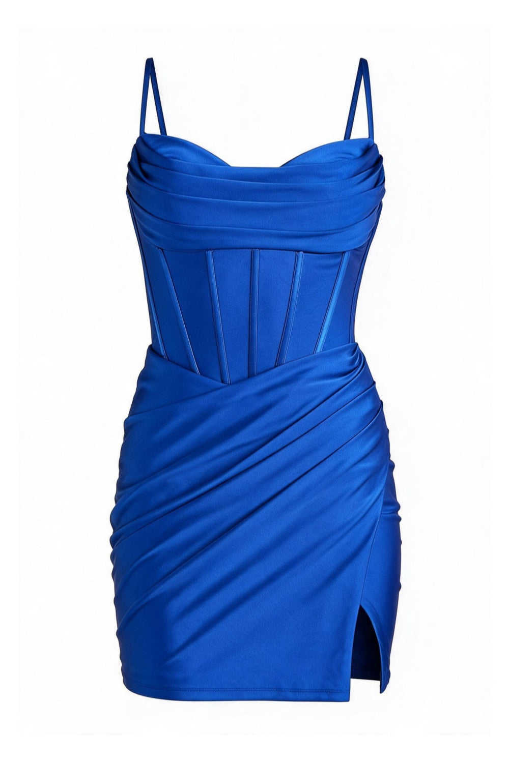 blue satin bodycon mini dress Royal Slit – Dressesforparty hugging satin in a First Day of Summer Deals Dress royal blue Spark Queen Royal Blue Size (Male):S|38