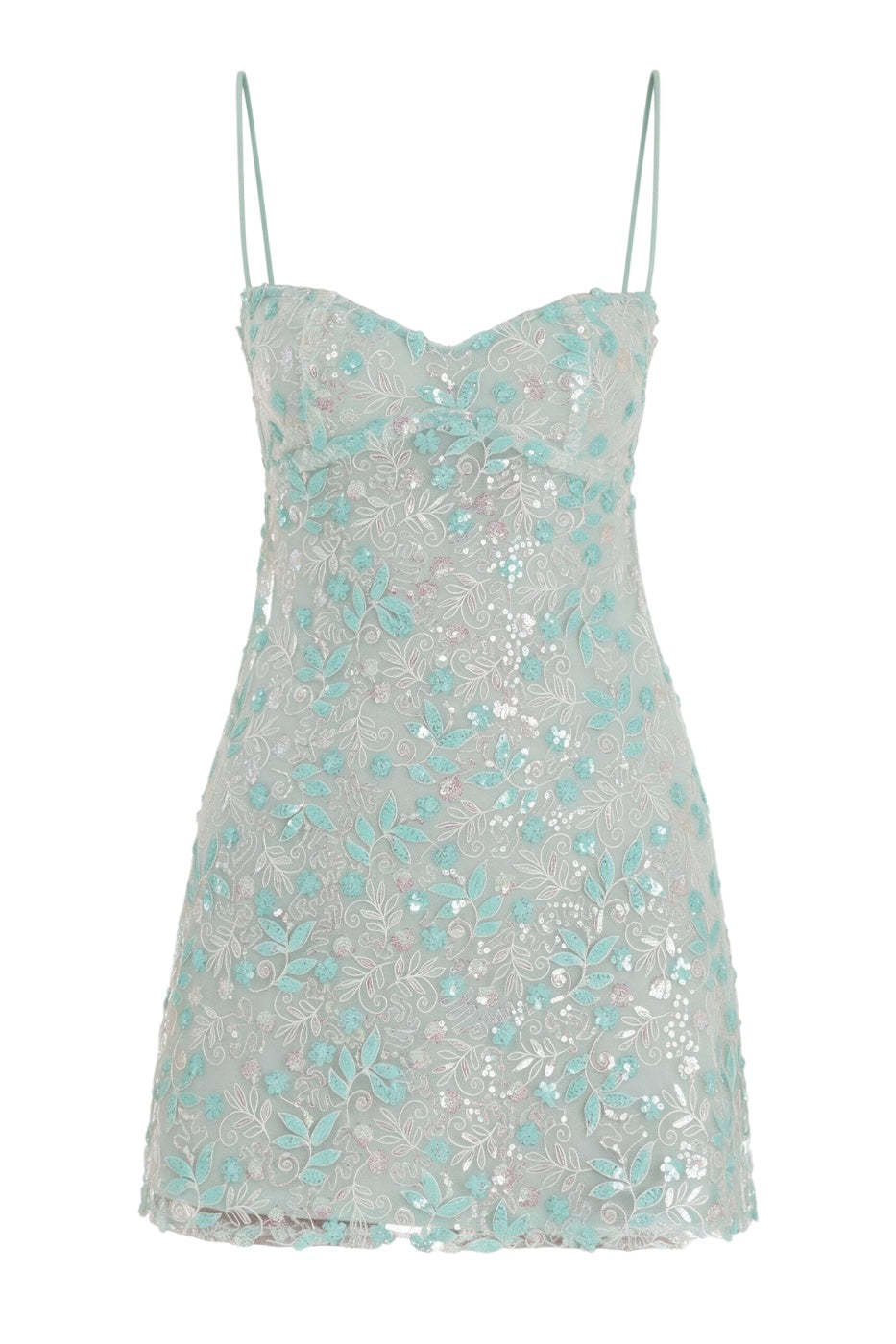 Mint Green Floral Fitted Mini Dress