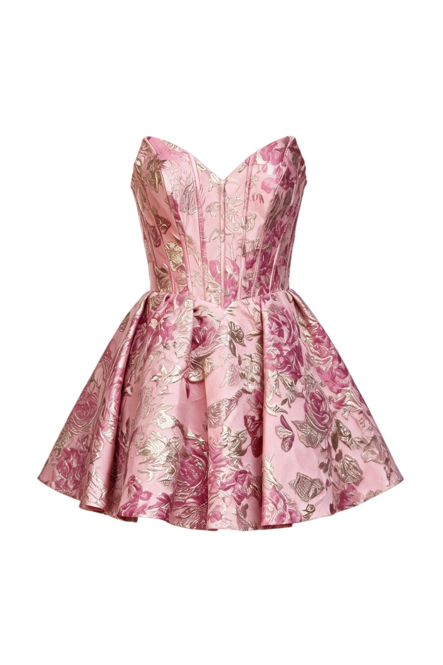 Fuchsia Floral A-Line Bow Mini Dress