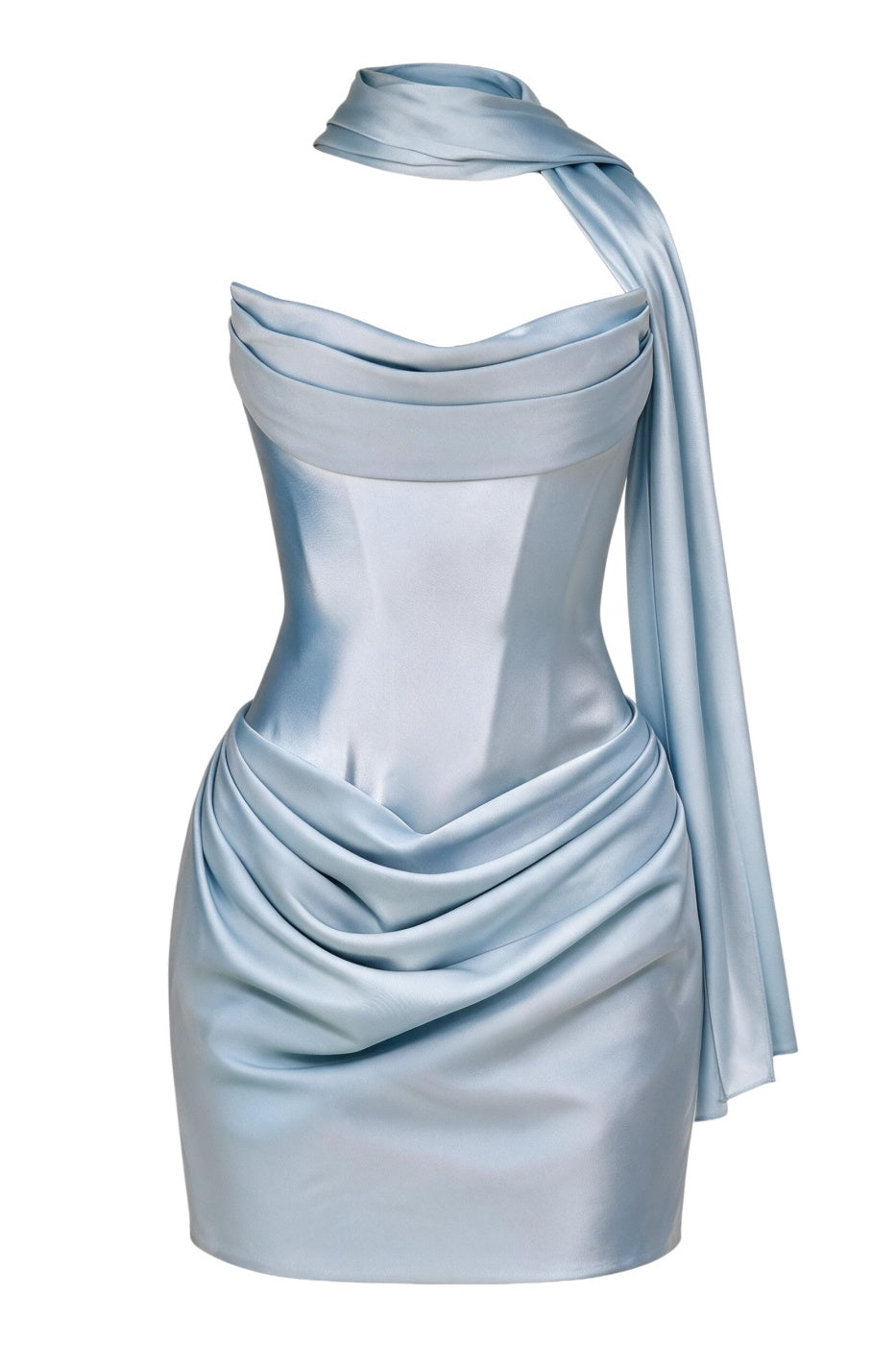 Light Blue Strapless Draped Bust Mini Dress