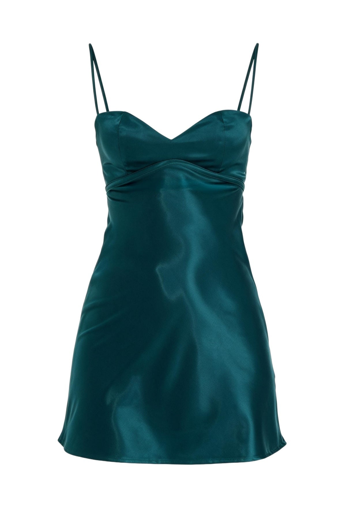 Teal Satin Straps Fitted Mini Dress