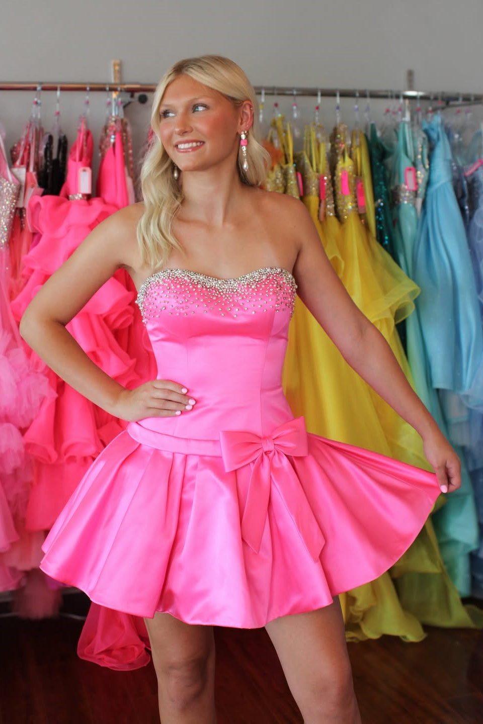 Hot Pink Satin Strapless Sweetheart Mini Dress – Dressesforparty