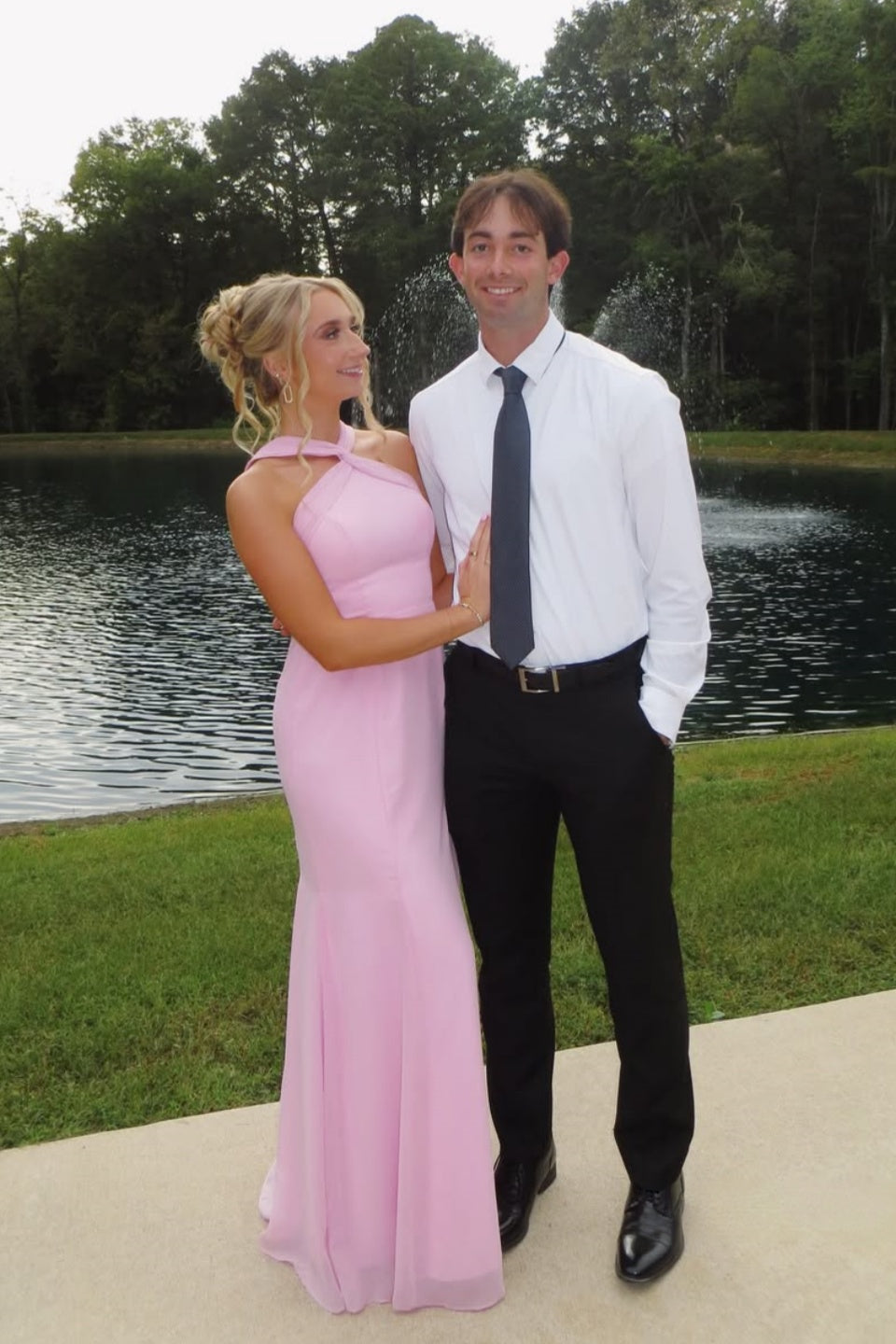 Pink Halter leated Mermaid Bridesmaid Dress