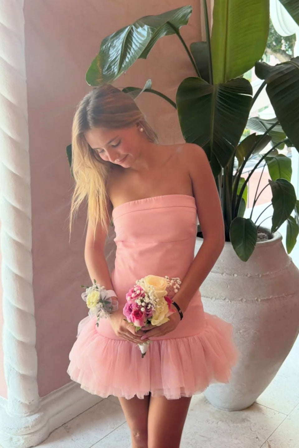 Strapless Pink Fitted Mini Dress