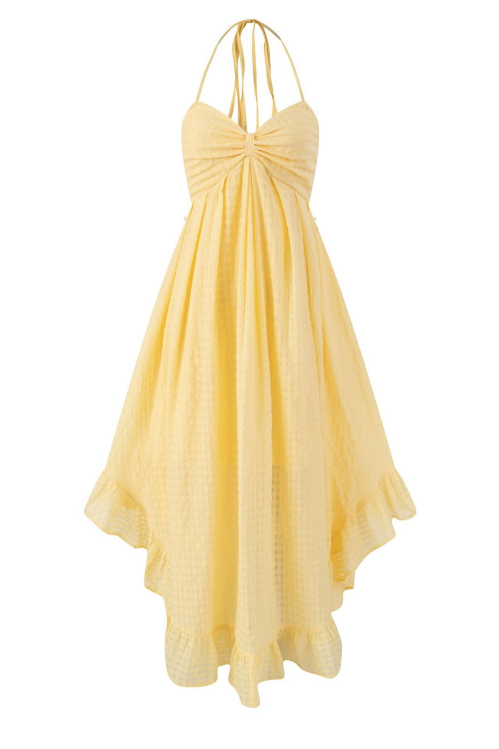 Yellow Halter Ruched Long Summer Dress Dressesforparty Yellow Halter Ruched Long Summer Dress Dressesforparty