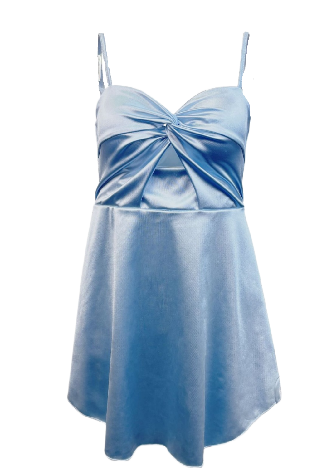 Blue Spaghetti Strap Twist Party Dress with Keyhole