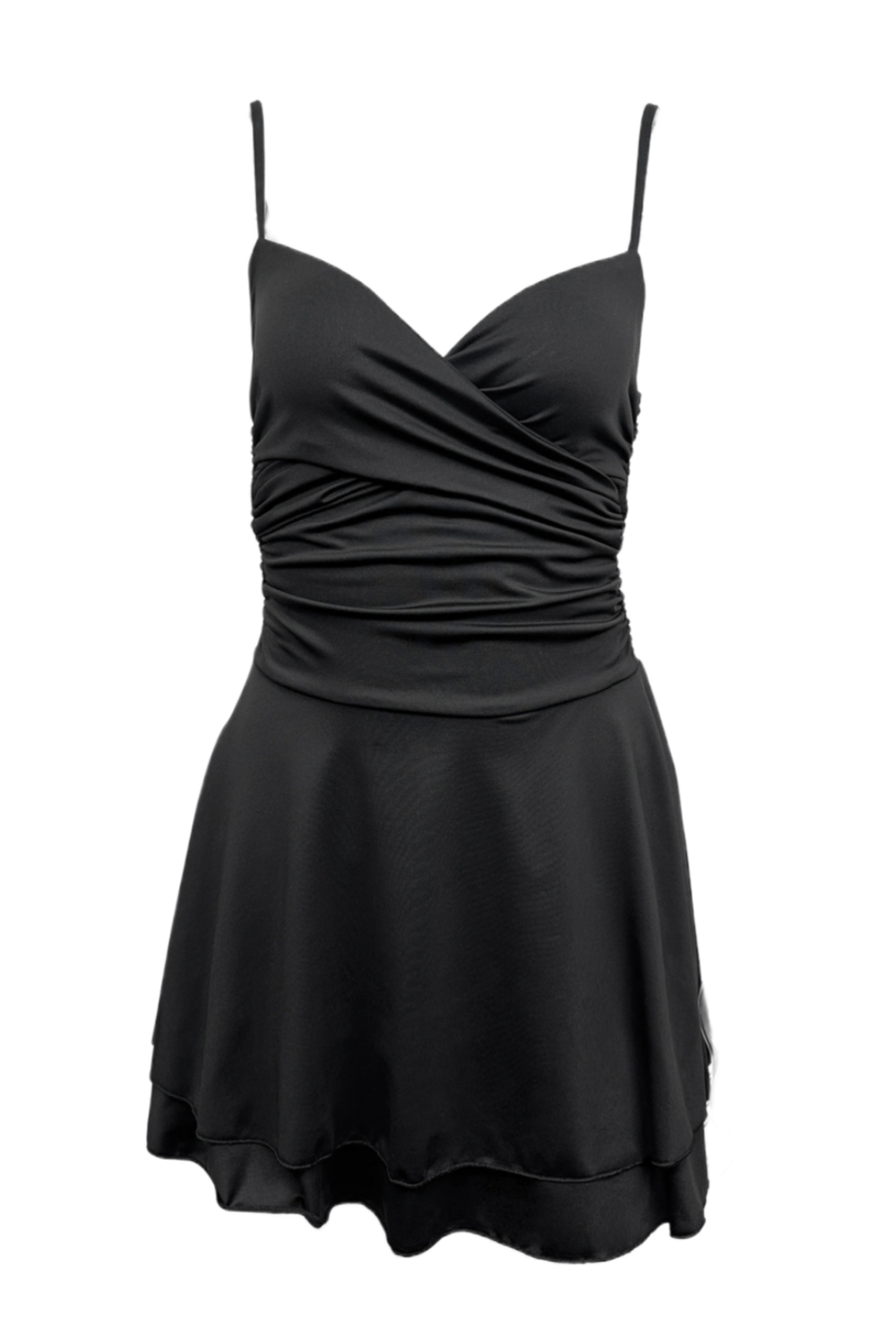 Black Spaghetti Strap Ruched Party Dress